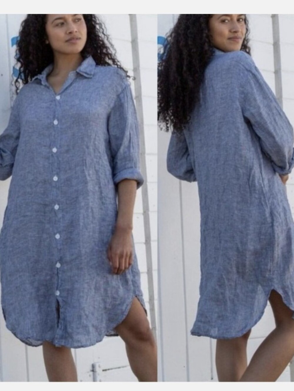 CP Shades Sky Blue Linen Button-Up Top